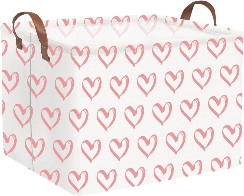 FXOCSHE FXOLCSHE Rectangular Valentines Basket,baby Gift Baskets Empty,Pink Gift basket with Handle Organizer,Heart Print easter Baskets,Girl Room Decor(Pink hearts) - Image 1